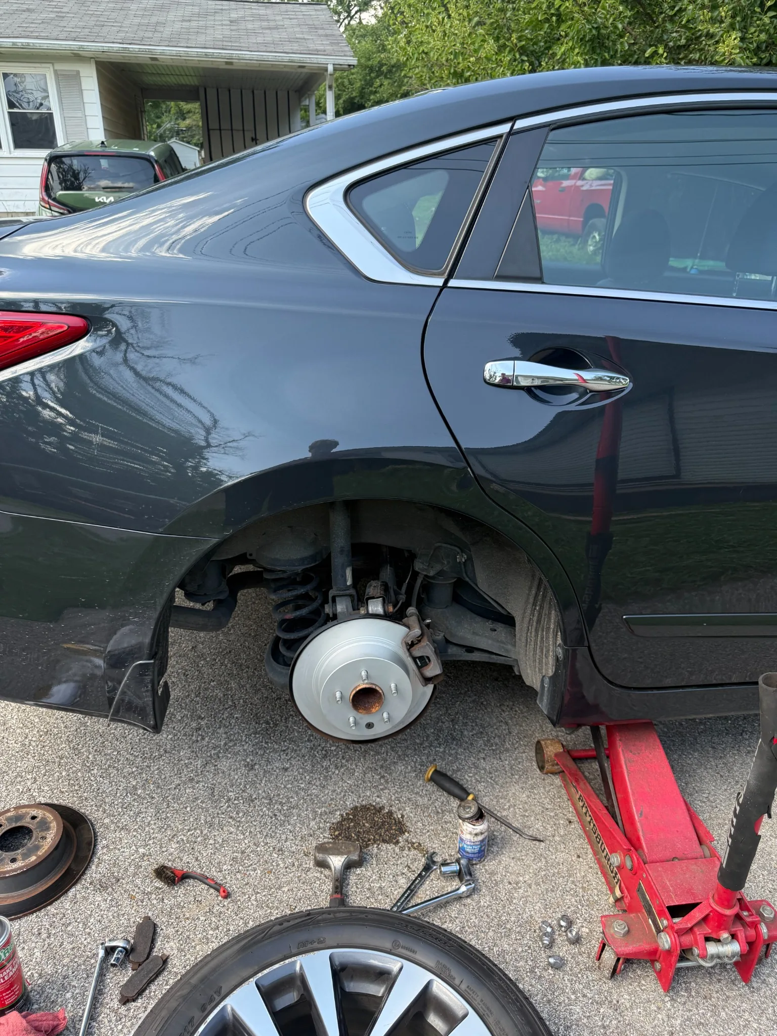 Rear brake service on a sedan